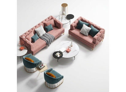 Pink Chesterfield Żywy krajobraz Designer Couches Lounge Sofy 3+2 miejsce do siedzenia Zestaw