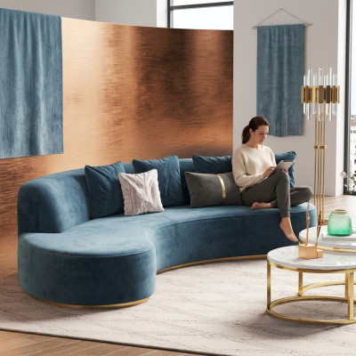 Aksamit Sofa 4 miejsce do siedzenia Podkładka Włókienniczy Modern Relaks Siedziba Luxus Meble Narożnikowa kanapa Okrągłe Nowość