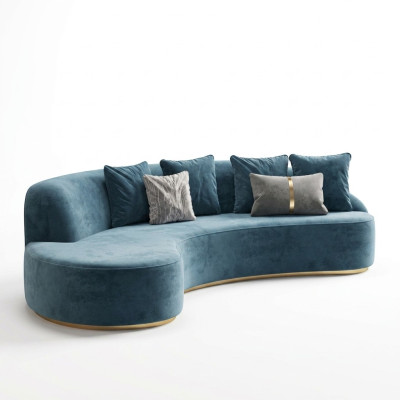 Aksamit Sofa 4 miejsce do siedzenia Podkładka Włókienniczy Modern Relaks Siedziba Luxus Meble Narożnikowa kanapa Okrągłe Nowość