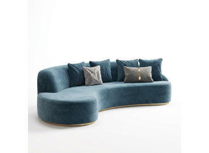 Aksamit Sofa 4 miejsce do siedzenia Podkładka Włókienniczy Modern Relaks Siedziba Luxus Meble Narożnikowa kanapa Okrągłe Nowość