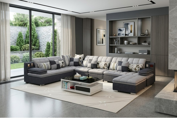 Meble Żywy krajobraz Luxury Narożnikowa kanapa Kształt U Podkładka Sofy Relaks Couch Włókienniczy Siedziba