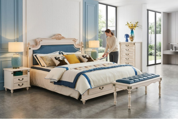 Łóżko Podkładka Design Luksusowe Dwuosobowe łóżko Hotelowe Sypialnia Baroque Drewno Meble Nowe