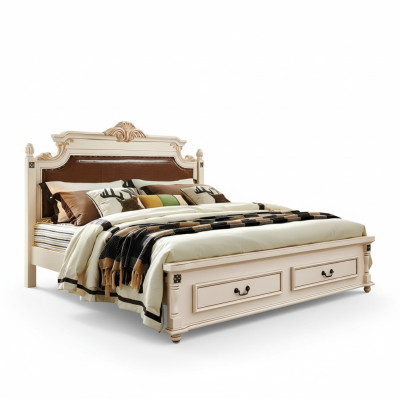 Łóżko Podkładka Design Luksusowe Dwuosobowe łóżko Hotelowe Sypialnia Baroque Drewno Meble Nowe