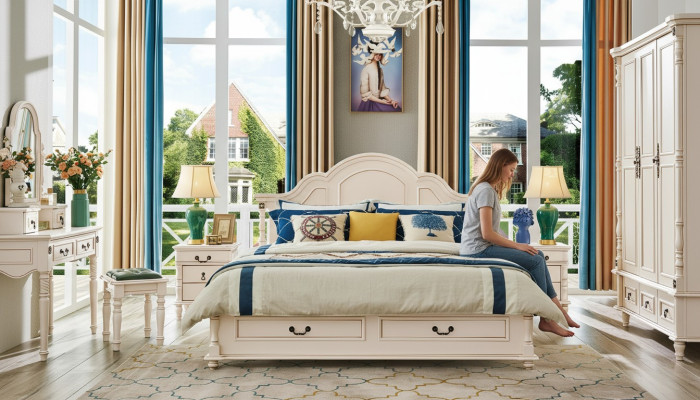 Łóżko hotelowe dwuosobowe Sypialnia 180x200 cm Drewno Łóżko Podkładka Design Luxury Nowe