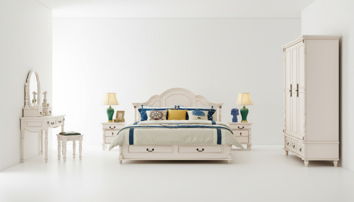 Łóżko hotelowe dwuosobowe Sypialnia 180x200 cm Drewno Łóżko Podkładka Design Luxury Nowe