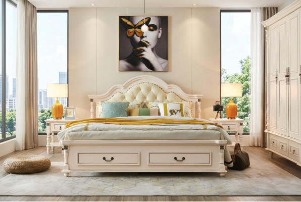 Łóżko drewniane Łóżko Design Luxury Double Hotel łóżko Sypialnia 180x200 cm Drewno