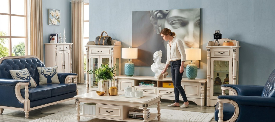 3 kawałki Jednostka ścienna Szafka RTV Elegancka Gablota Living Room Design Classic