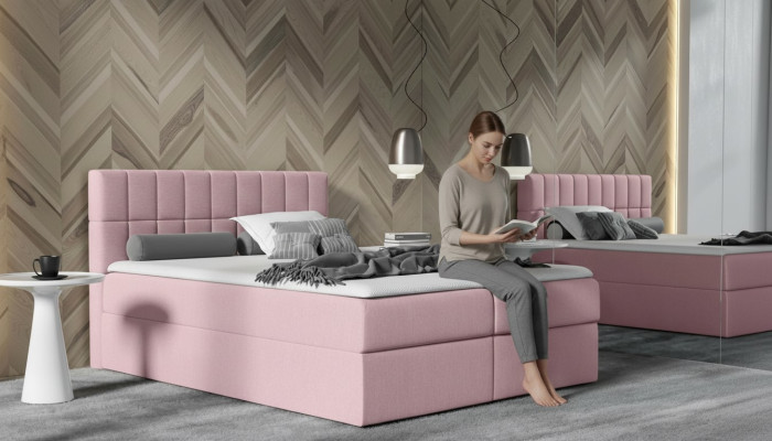 Łóżko Pink Material Box Łóżko Włókiennicze Design Double Hotel Modern z Podstawa łóżka