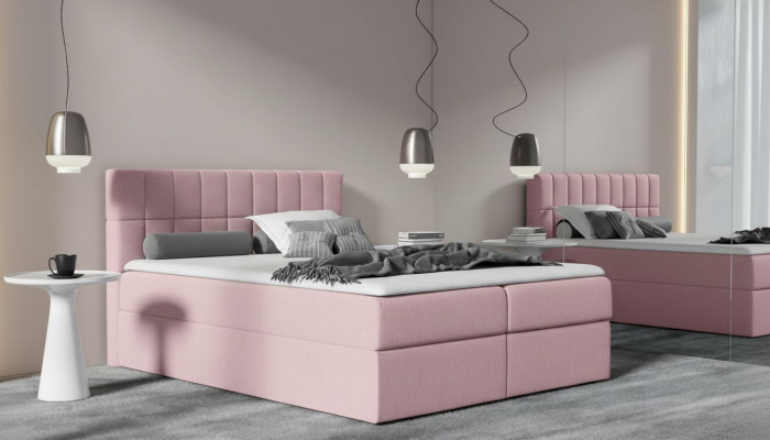 Łóżko Pink Material Box Łóżko Włókiennicze Design Double Hotel Modern z Podstawa łóżka