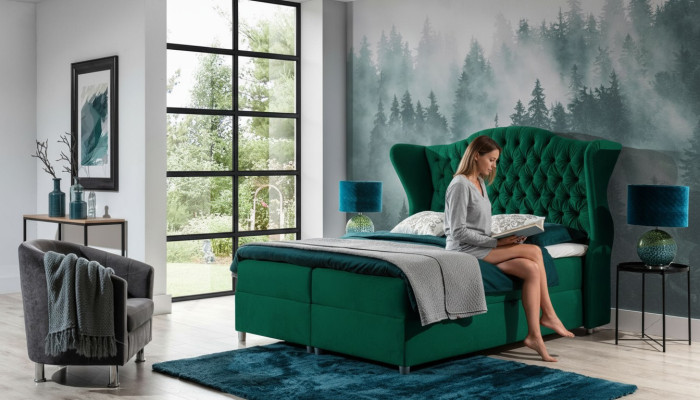 Łóżko Chesterfield Boxspring Hotel Łóżko Sypialnia Aksamit Velvet Luxury Meble