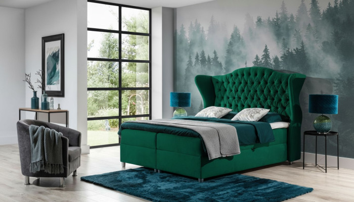 Łóżko Chesterfield Boxspring Hotel Łóżko Sypialnia Aksamit Velvet Luxury Meble