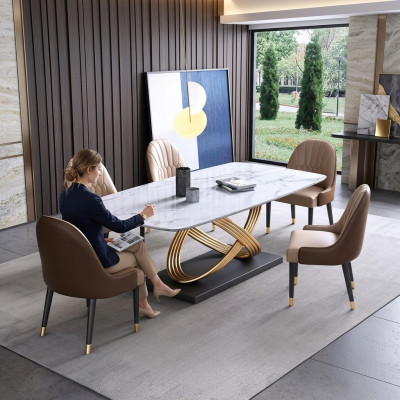 Luksusowy stół metalowy Stół obiadowy Mega Design stoły Stal nierdzewna Imitacja marmuru Stół obiadowy