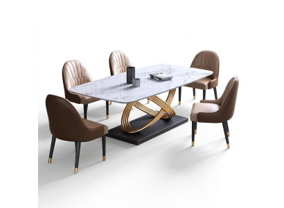 Luksusowy stół metalowy Stół obiadowy Mega Design stoły Stal nierdzewna Imitacja marmuru Stół obiadowy