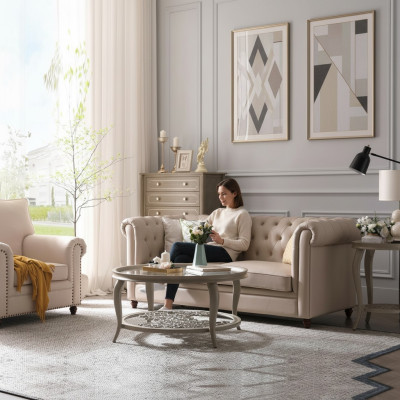 Zestaw sofowy Chesterfield 321 Żywy krajobraz Siedziba Design Couch Sofy Sofa skórzana