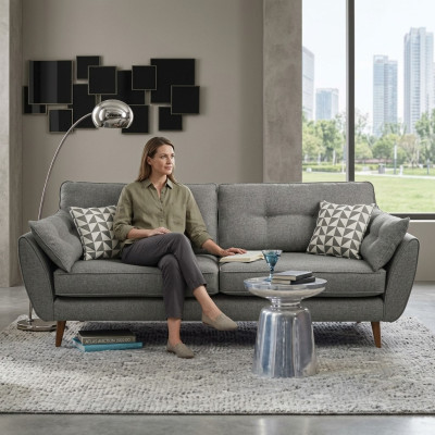 Sofa Tapicerowana Sofa 2 miejsce do siedzenia Textill Siedziba Design Couch Sofy Materiał Szary 226 cm Nowość