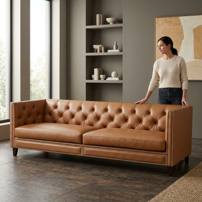 Sofa 4 miejsce do siedzenia Sofa Tapicerowana Nowoczesna Siedziba Poliester Design Couch Orange