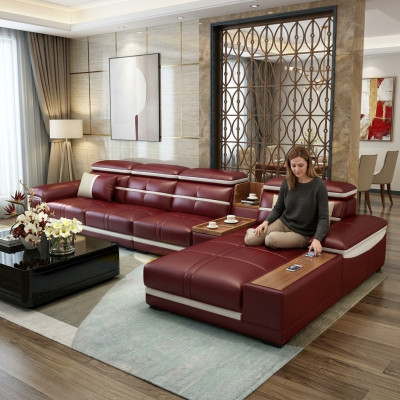 Luksusowa Narożnikowa kanapa L-shape sztuczna skóra Narożnik tapicerowana sofa Siedziba design kanapa sofy Czerwony Nowość