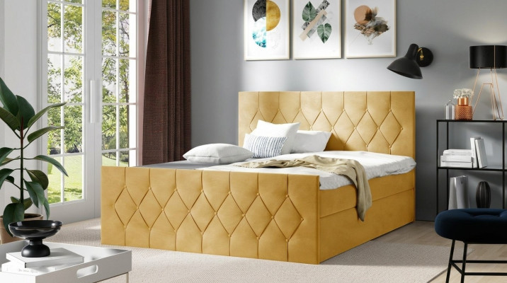 Łóżko tapicerowane łóżka Łóżko Podkładka designerska skrzynia sprężynowa luksusowy design żółty 200x200 nowość