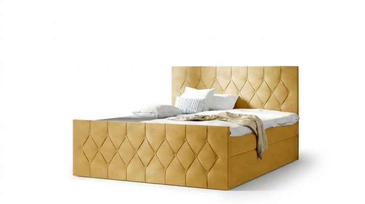 Łóżko tapicerowane łóżka Łóżko Podkładka designerska skrzynia sprężynowa luksusowy design żółty 200x200 nowość