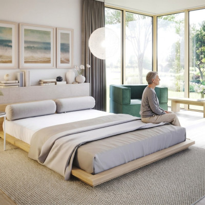 Łóżko podwójne Hotel Tekstylia Sypialnia Ramy łóżka Drewno Design Nowoczesne