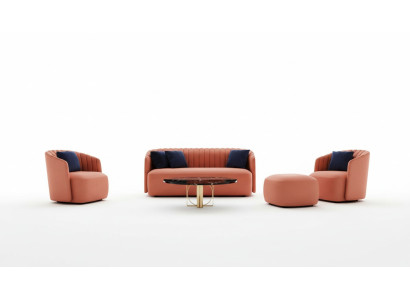 Zestaw 3 szt. Zestaw sofowy 3+2+1 miejsce do siedzenia Ustawić Sofa Materiał Sofy Fotel Pomarańczowy Nowość