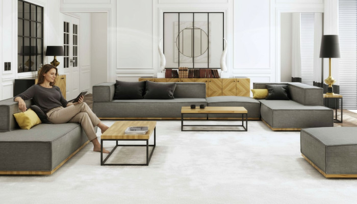 Narożnikowa kanapa L-Shape Luksusowa Sofa Ustaw Materiał Sofy Podkładka Siedziba Narożnik Modern Grey