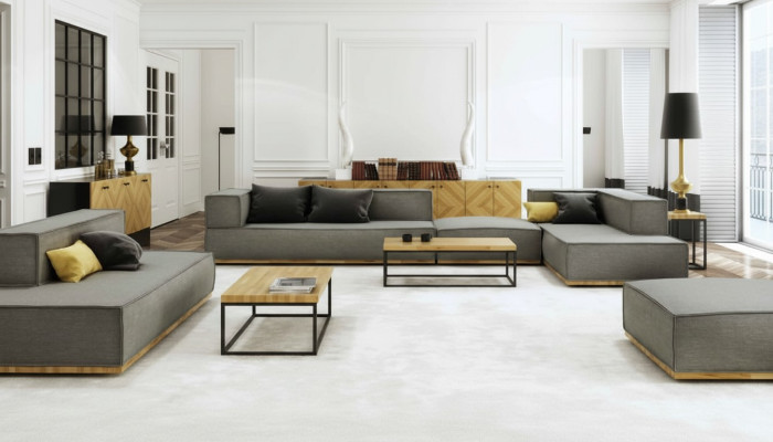 Narożnikowa kanapa L-Shape Luksusowa Sofa Ustaw Materiał Sofy Podkładka Siedziba Narożnik Modern Grey