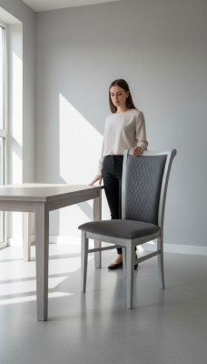 Krzesło do jadalni Drewno Krzesło Szary Materiał Lehnst Krzesła Relaks Design Fotel Włochy