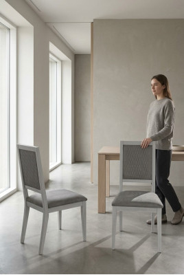 Krzesło Krzesło do Jadalni Drewno Materiał jadalnia Krzesła Design Fotel Szary Nowe Oparcie nowe