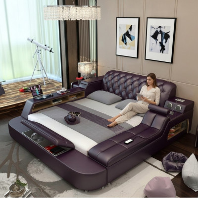 Design Łóżko XXL Duże łóżko Skóra Hotel Podkładka 180x200 Wielofunkcyjna Półka