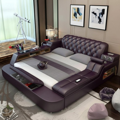 Design Łóżko XXL Duże łóżko Skóra Hotel Podkładka 180x200 Wielofunkcyjna Półka