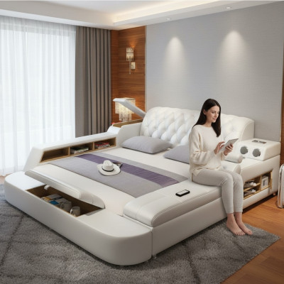 Designerskie wielofunkcyjne łóżko XXL Duże łóżko Skóra Hotelowa Podkładka 150x200cm