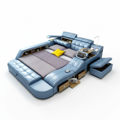 Design Łóżko XXL Duża Skóra Hotelowa Podkładka 180x200 Wielofunkcyjna Półka łóżko
