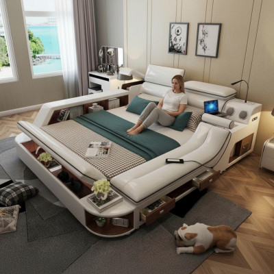 łóżko Hotelowe 180x200cm wielofunkcyjne Półka USB Design Łóżko xxl Big Skóra