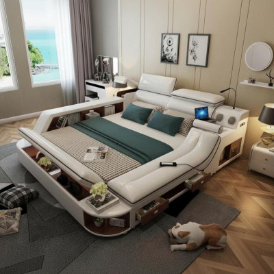 łóżko Hotelowe 180x200cm wielofunkcyjne Półka USB Design Łóżko xxl Big Skóra