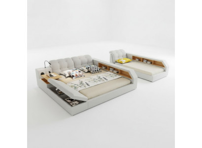 Design Skóra łóżka Hotel Double Zgłoszenie Półka 180x200 Wielofunkcyjne