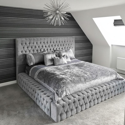 Podwójne łóżko Małżeństwo Spanie Pokój Skóra Hotel Nowe łóżko Podkładka Design Luxury Metal