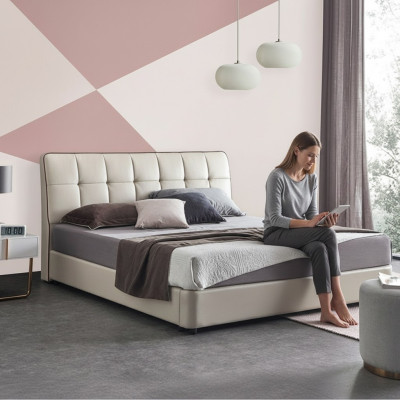 łóżko Designer Podwójne łóżko podwójne łóżko skórzane 180x200cm Lampa łóżko tapicerowane