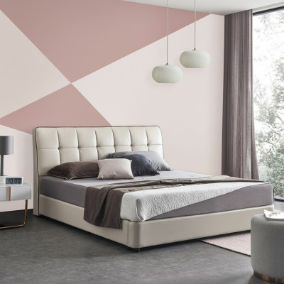 łóżko Designer Podwójne łóżko podwójne łóżko skórzane 180x200cm Lampa łóżko tapicerowane