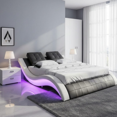 Luksusowe łóżko Design bed Digital LED Sypialnia Meble Skóra Double