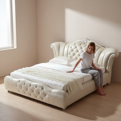 Design Chesterfield Łóżko Włókiennicze Aksamit Podkładka Hotel Skóra łóżka Sypialnia