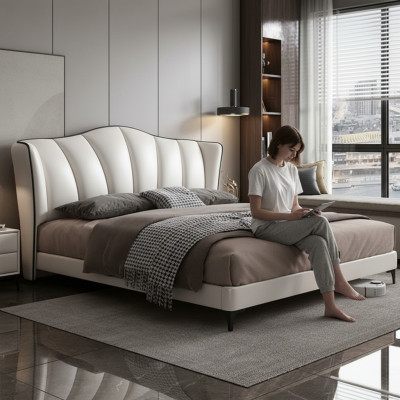 łóżko Włókienniczy Hotel Luxury Podkładka Siedziba Skóra Włochy Designerskie Łóżko Sypialnia