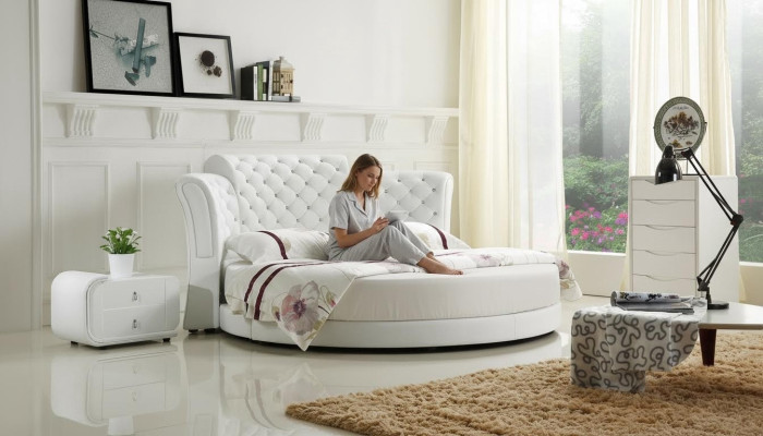 Chesterfield Okrągłe Łóżko Meble Podkładka do łóżka Sypialnia Meble skórzane łóżko hotelowe