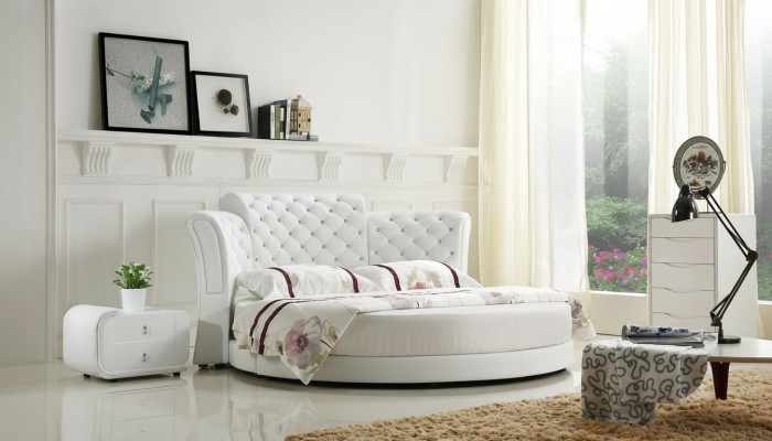 Chesterfield Okrągłe Łóżko Meble Podkładka do łóżka Sypialnia Meble skórzane łóżko hotelowe