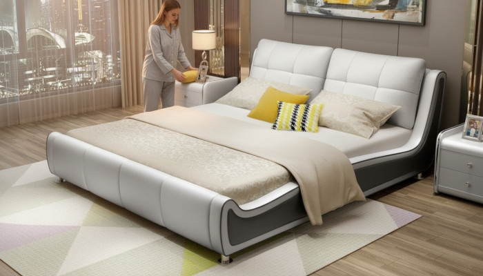 Łóżko Podkładka Design Deco Luxury Double Hotel łóżko małżeńskie Sleep Pokój Skóra