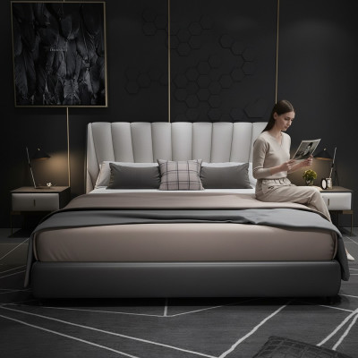 Luksusowe podwójne łóżko hotelowe 180x200cm Sleep Pokój Szary Skóra Łóżko