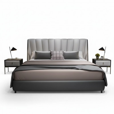Luksusowe podwójne łóżko hotelowe 180x200cm Sleep Pokój Szary Skóra Łóżko