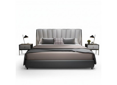 Luksusowe podwójne łóżko hotelowe 180x200cm Sleep Pokój Szary Skóra Łóżko