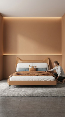 Nowoczesny Hotel Skóra Materiał Podwójne łóżko 160x200cm Designerskie łóżko Double