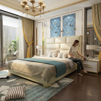 Designerskie Podwójne łóżko Łóżko Sypialnia łóżka Skóra Hotel Luxury Podkładka